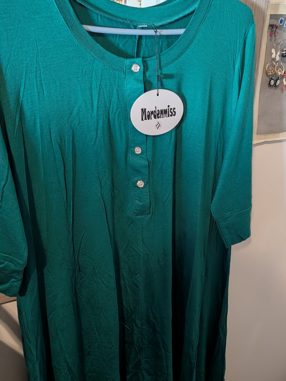 Mordenmiss Teal Button-Front Tunic Dress